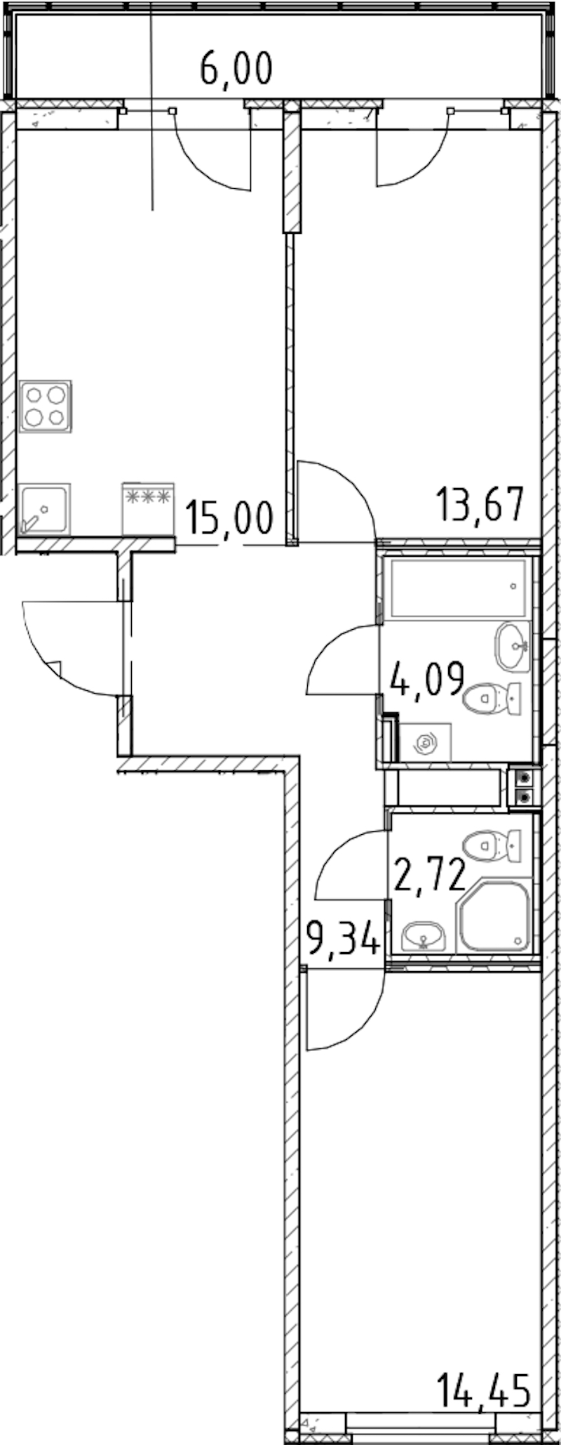 2-комнатная квартира 59.27 м², 18/23 эт., ЖК «Город Первых»